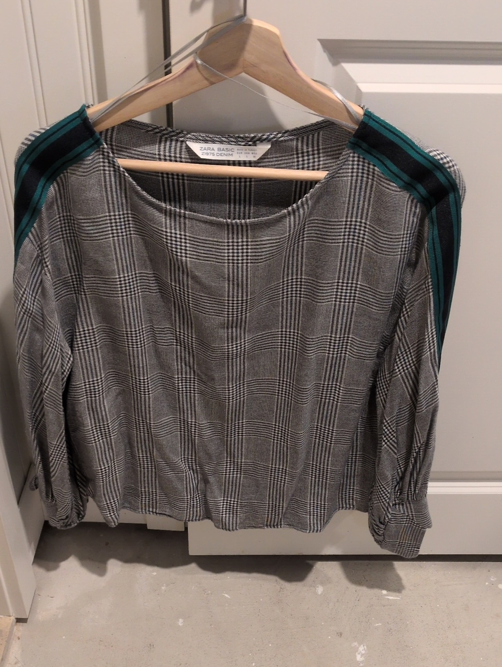 Zara Plaid Blouse with Teal and Black Shoulder Stripes